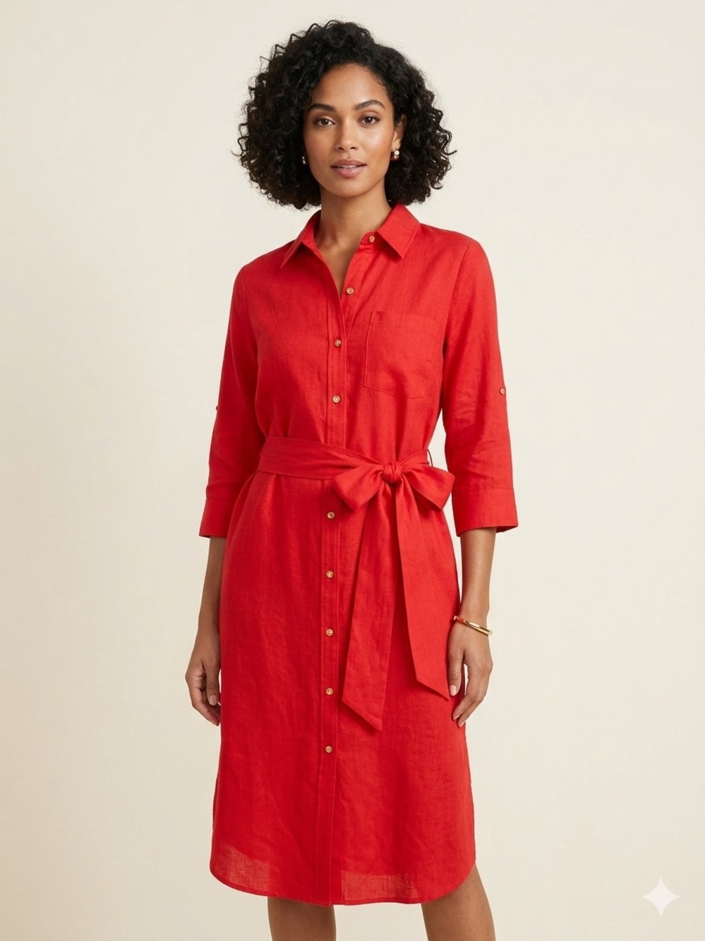 MPH Collection Red Linen-Look Button-Down Shirt Dress - Size PM